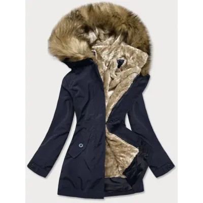 Dámská zimní bunda s kožešinou MODA1005 tmavě modrá