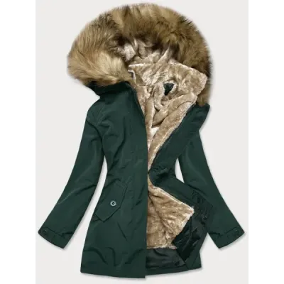 Dámská zimní bunda s kožešinou MODA1005 tmavě zelená