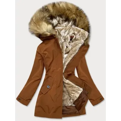 Dámská zimní bunda s kožešinou MODA1005 karamelová
