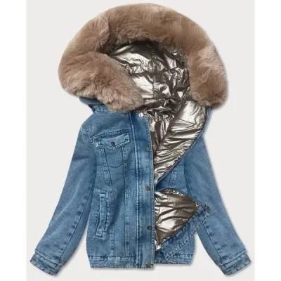 Dámská přechodná oboustranná jeansová bunda MODA730 modro-běžová