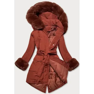 Dámská zimní bunda s páskem MODA7039 cihlová