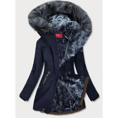 Voděodolná dámská zimní bunda parka MODA923 modro-šedá