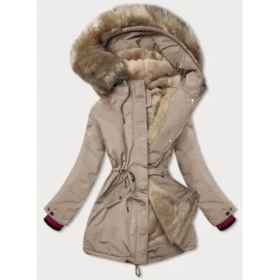 Dámská zimní bunda s kapucí MODA579BIG béžová
