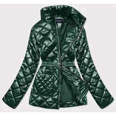 Prošívaná dámská jarní bunda s páskem MODA2208 tmavě zelená