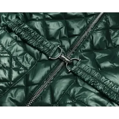 Prošívaná dámská jarní bunda s páskem MODA2208 tmavě zelená