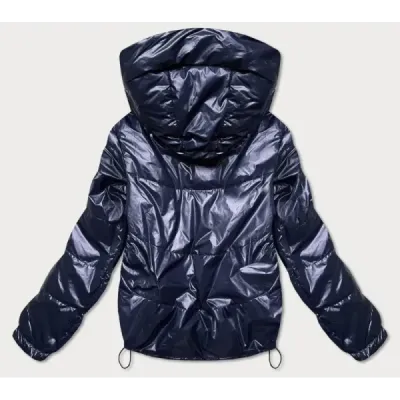 Krátká dámská oboustranná bunda MODA2204 modro-béžová