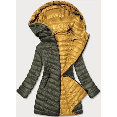 Prošívaná dámská podzimní bunda MODA7636 khaki-žlutá