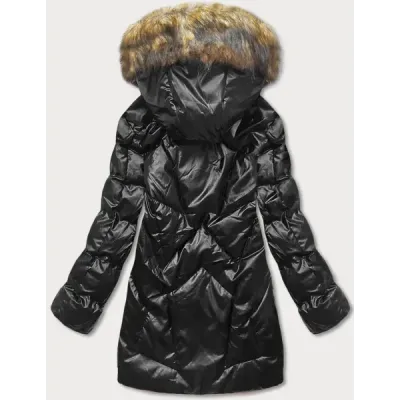 Dámská zimní bunda s kapucí MODA775 černo-hnědá