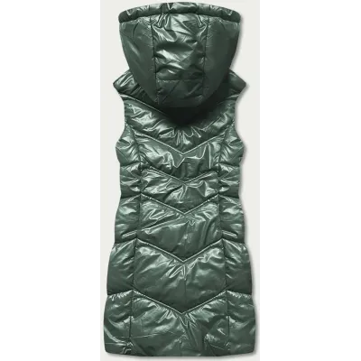 Dámská lesklá vesta s kapucí MODA025 zelená