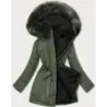 Teplá dámská zimní bunda MODA610 khaki-černá