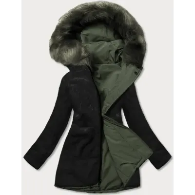 Teplá dámská zimní bunda MODA610 khaki-černá Teplá dámská zimní bunda MODA610 khaki-černá
