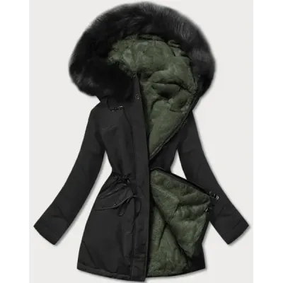 Teplá dámská zimní bunda MODA610 černá-khaki