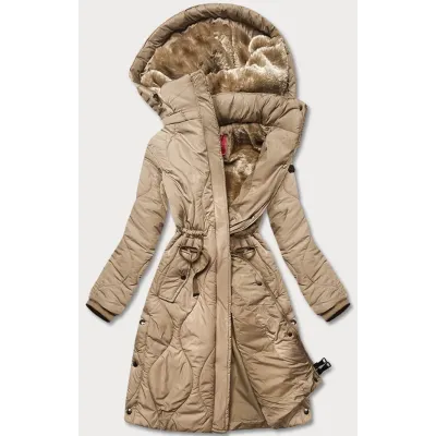 Dámská dlouhá zimní bunda po kolena MODA1601 béžová