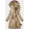 Dámská dlouhá zimní bunda po kolena MODA1601 béžová