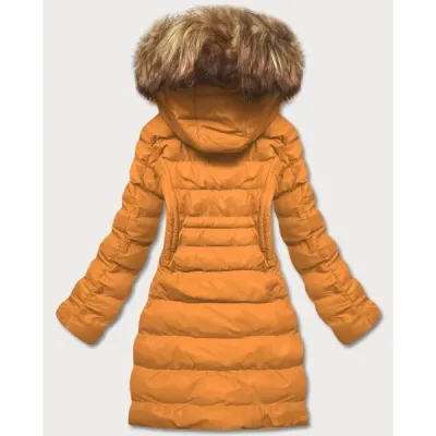 Dámská zimní bunda s kožíškem MODA753 tmavě žlutá