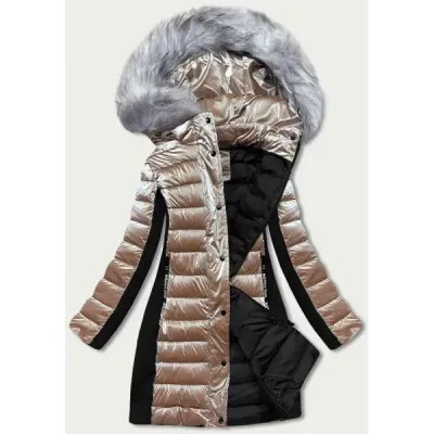 Dámská zimní bunda z kombinovaných materiálů MODA067 béžová