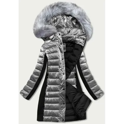 Dámská zimní bunda z kombinovaných materiálů MODA067 šedá