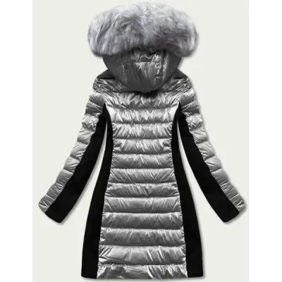 Dámská zimní bunda z kombinovaných materiálů MODA067 šedá