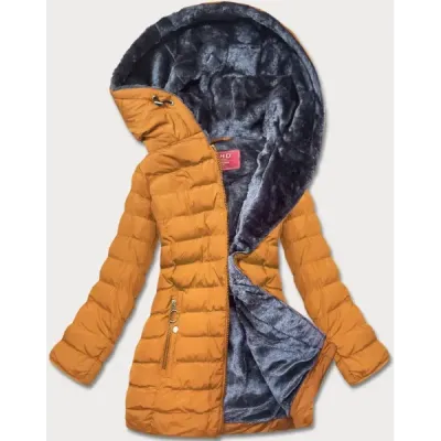 Dámská zimní bunda s kožešinou MODA13 tmavě žlutá