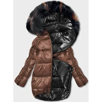 Dámská oboustranná zimní bunda oversize MODA1088 černo-hnědá