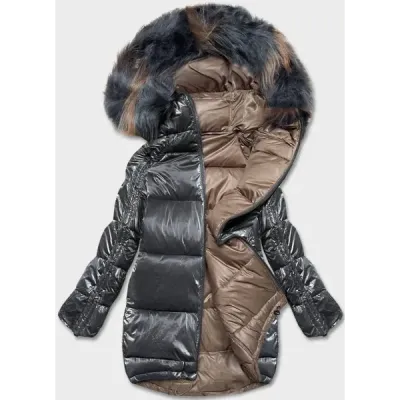 Dámská oboustranná zimní bunda oversize MODA1088 tmavě šedo-béžová