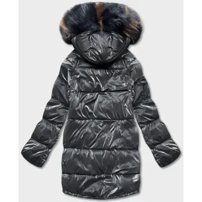 Dámská oboustranná zimní bunda oversize MODA1088 tmavě šedo-béžová