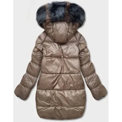 Dámská oboustranná zimní bunda oversize MODA1088 tmavě šedo-béžová
