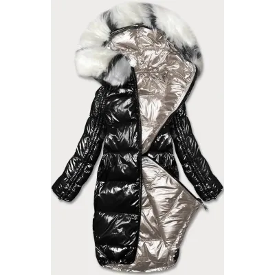 Oboustranná metalická zimní bunda MODA7901 černo-béžová