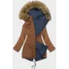 Dámská oboustranná zimní bunda MODA21508 karamelovo-tmavě modrá
