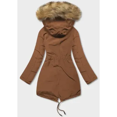 Dámská oboustranná zimní bunda MODA21508 karamelovo-tmavě modrá