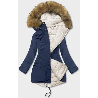 Dámská oboustranná zimní bunda MODA21508 tmavomodro-béžová