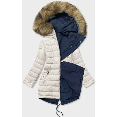 Dámská oboustranná zimní bunda MODA21508 tmavomodro-béžová