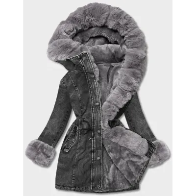 Dámská jeansová zimní bunda MODA8068 černo-šedá