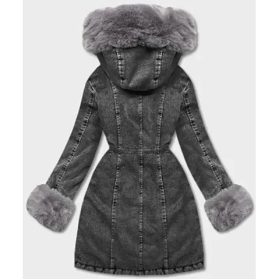 Dámská jeansová zimní bunda MODA8068 černo-šedá