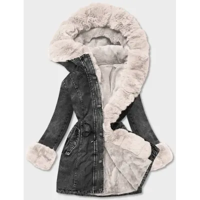 Dámská jeansová zimní bunda MODA8068 černá-ecru