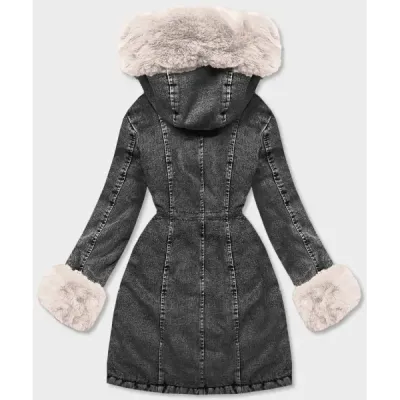 Dámská jeansová zimní bunda MODA8068 černá-ecru