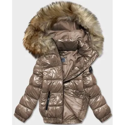 Dámská lakovaná zimní bunda MODA8039 světle hnědá