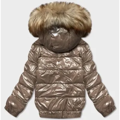 Dámská lakovaná zimní bunda MODA8039 světle hnědá