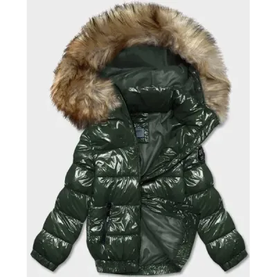 Dámská lakovaná zimní bunda MODA8039 tmavě zelená
