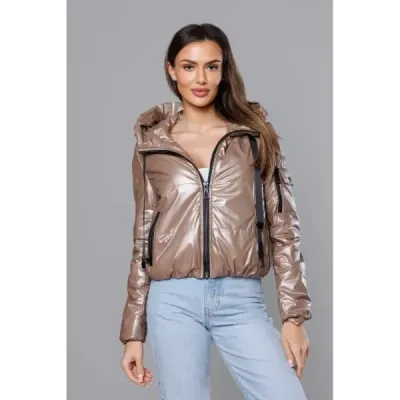 Krátká dámská jarní bunda MODA8138 cappuccino