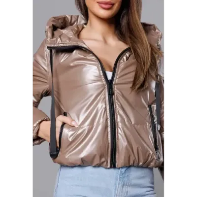 Krátká dámská jarní bunda MODA8138 cappuccino