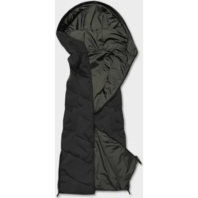 Dlouhá dámská oboustranná vesta MODA8137 černá-khaki