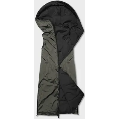 Dlouhá dámská oboustranná vesta MODA8137 černá-khaki