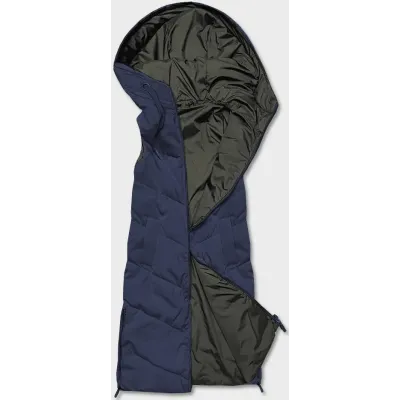 Dlouhá dámská oboustranná vesta MODA8137 tmavěmodrá-khaki