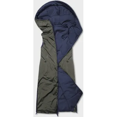 Dlouhá dámská oboustranná vesta MODA8137 tmavěmodrá-khaki