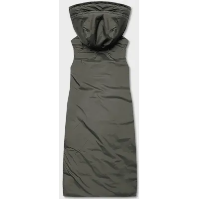 Dlouhá dámská oboustranná vesta MODA8137 tmavěmodrá-khaki