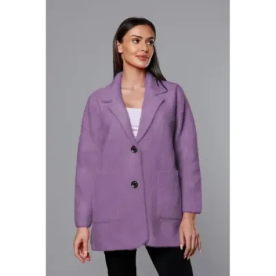 Krátký vlněný dámský kabát alpaka MODA7108-1 fialový