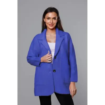 Krátký vlněný dámský kabát alpaka MODA7108-1 modrý