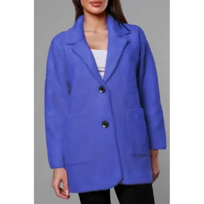 Krátký vlněný dámský kabát alpaka MODA7108-1 modrý