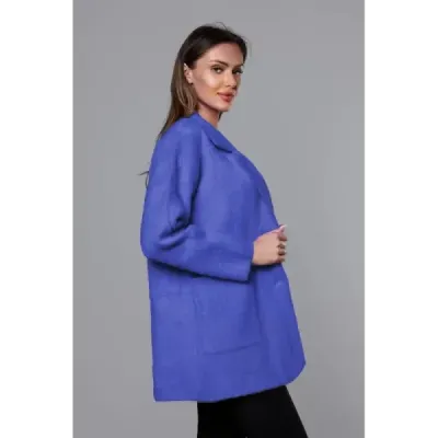 Krátký vlněný dámský kabát alpaka MODA7108-1 modrý